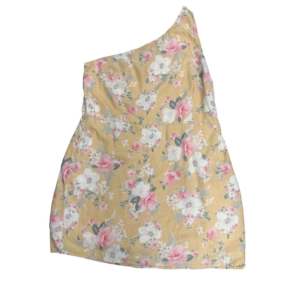 Abercrombie & Fitch Yellow Floral One Shoulder Linen Blend Mini Dress XLT